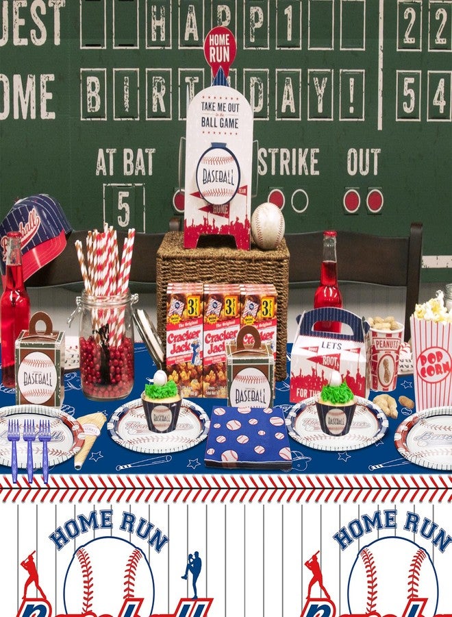 PTECDROTS Baseball Party Decorations - 81Pcs Baseball Plates and Napkins Sets, Tablecloth, Blue Forks for Sports Fans Kid Adult Birthday Party Supplies, Serve 20 - Image 5